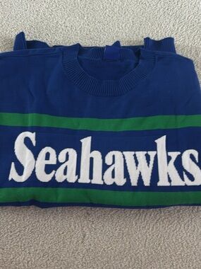 Ultra Game NFL Seattle Seahawks Knit Crewneck Pullover Sweater Blue Size L